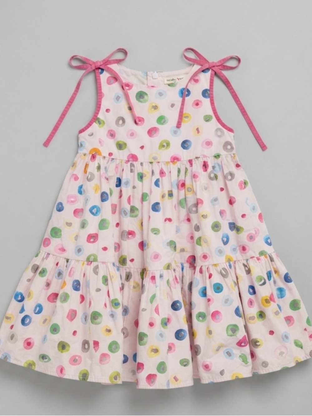 Simonetta White Polka Dot Girls' Dress with Pastel Accents